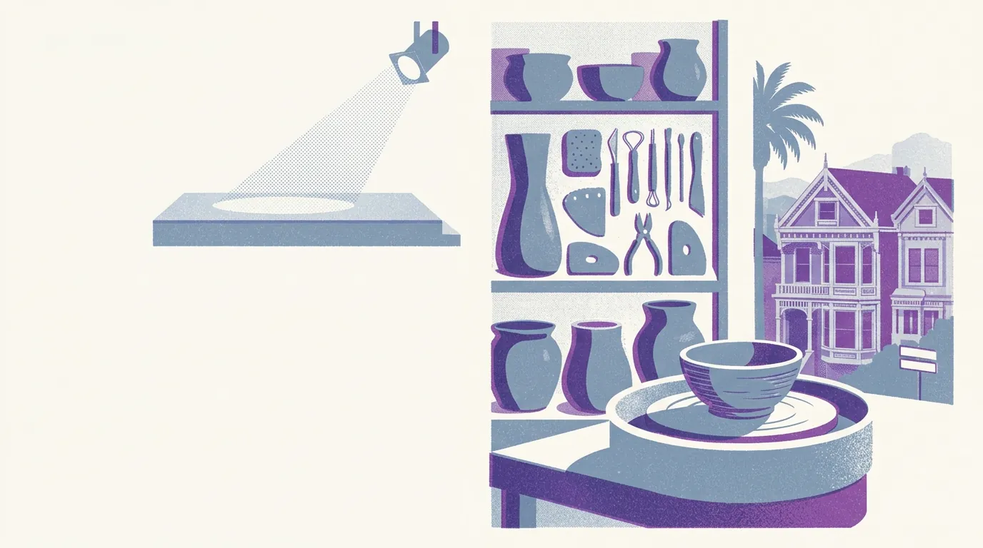 Illustration of pottery studios in the Mission