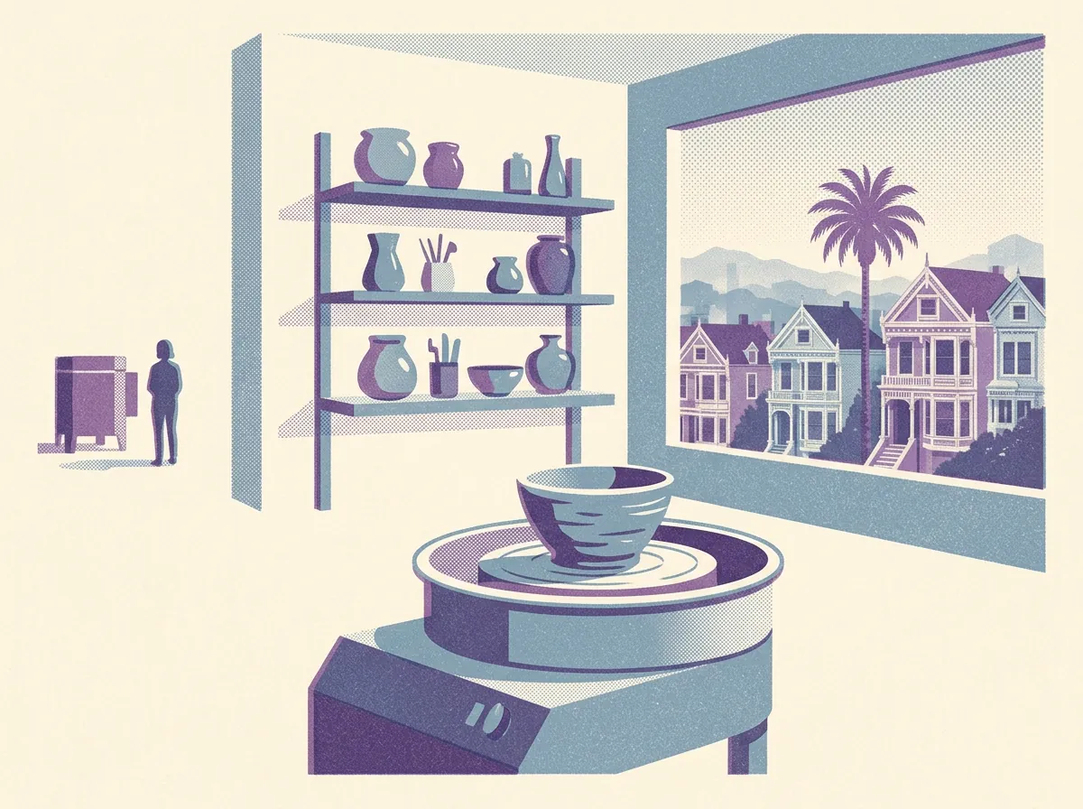 Illustration of pottery studios in the Mission