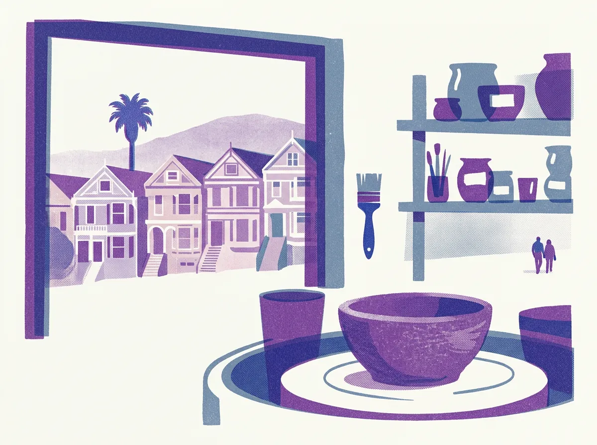 Illustration of pottery studios in the Mission